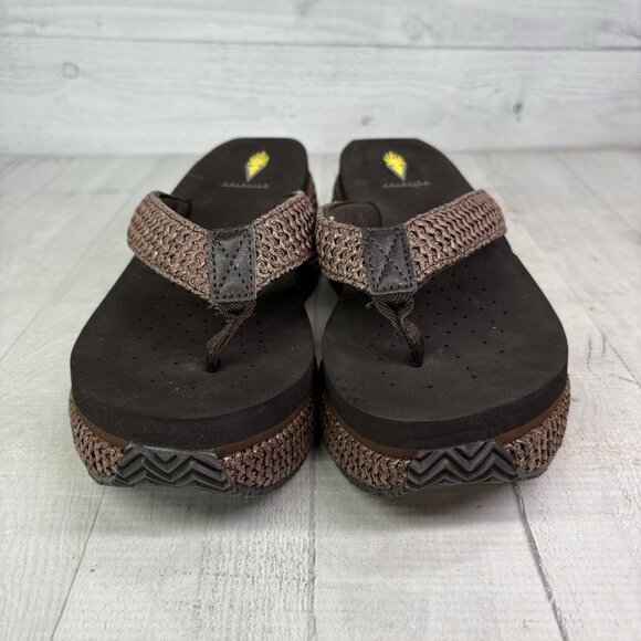 Volatile CANOVA Brown Raffia Straps Wedge Platform Thong Flip Flop Sandals Sz 9 - Picture 6 of 14
